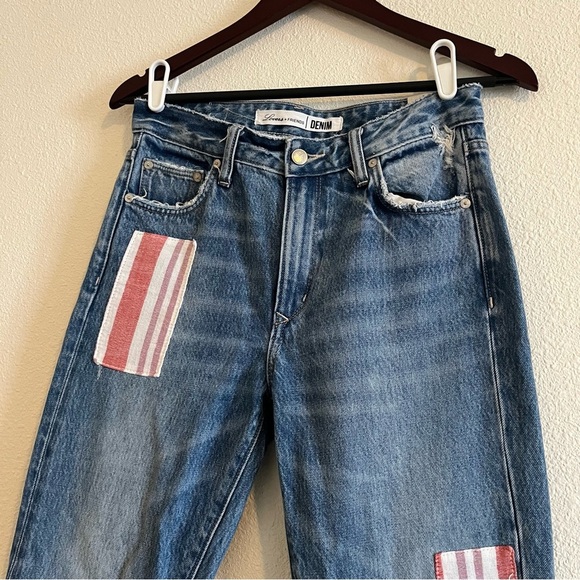 Lovers And Friends Women's Blue Denim Patchwork Straight Leg Jeans Size 27 - Picture 1 of 12